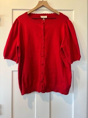 NWT La Vila Milano Women’s Plus Red Scallop Button Front Knit Cardigan 1X